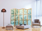 Japanese Room Divider - Botanical Leaves in Green-Mint