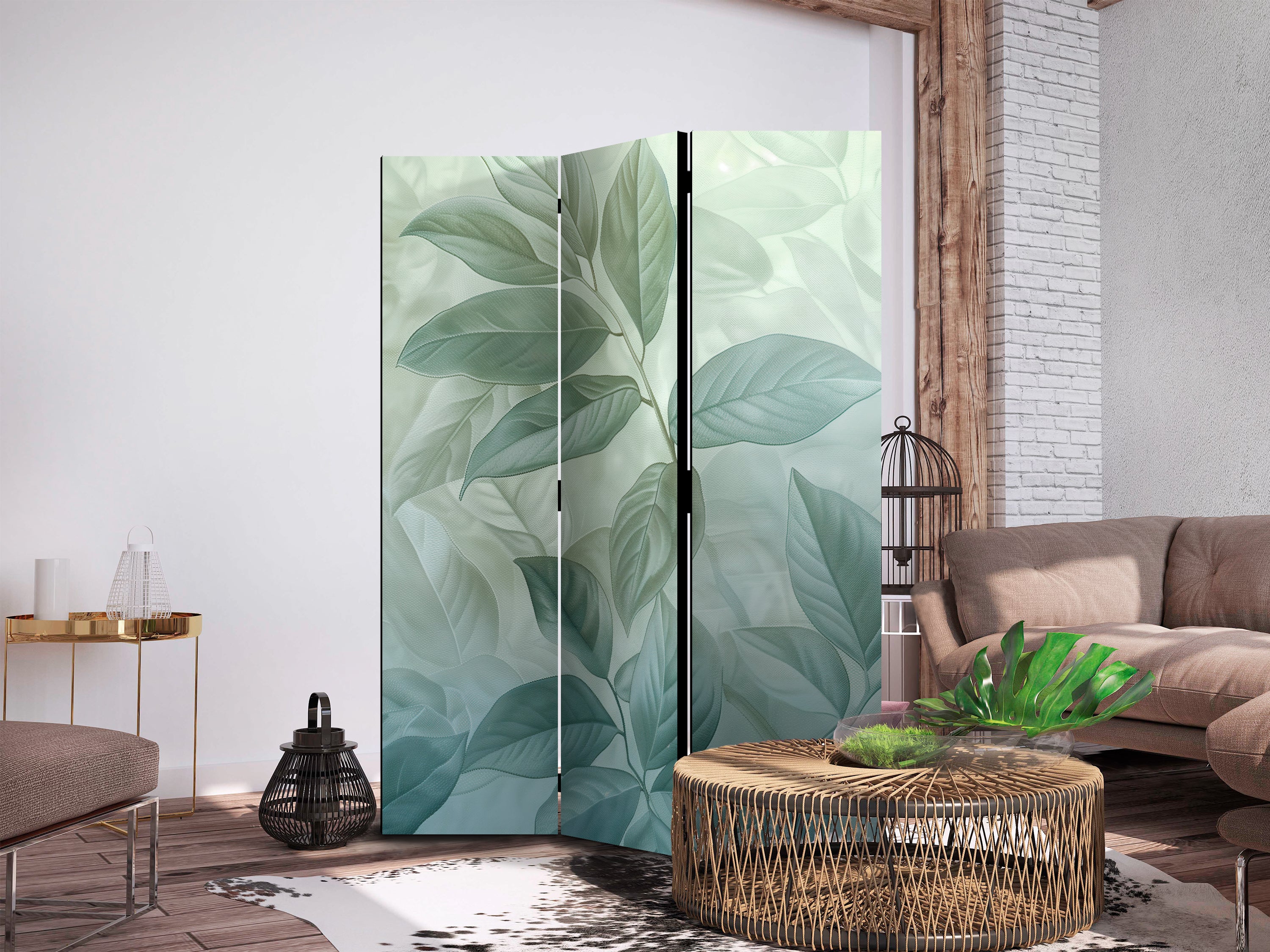 Room Divider with Large Leaves in Green-Mint