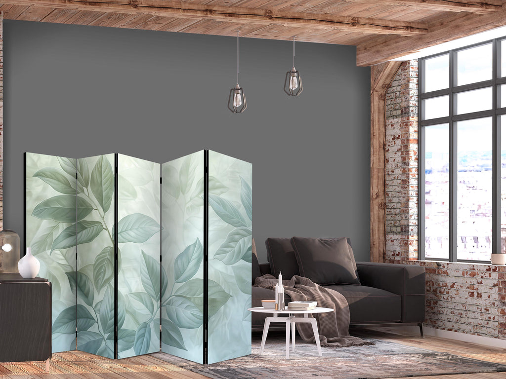 Room Divider - Large Leaves in Green-Mint Shades - Botanical Motif