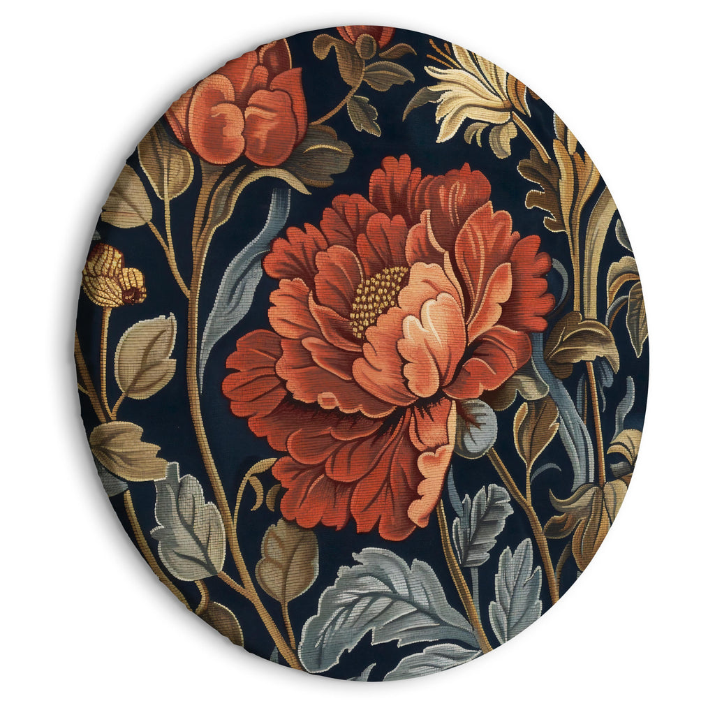 Round Canvas Print - Tapestry Large Flowers Retro Kilim Style