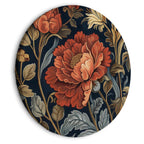 Round Canvas Print - Tapestry Large Flowers Retro Kilim Style