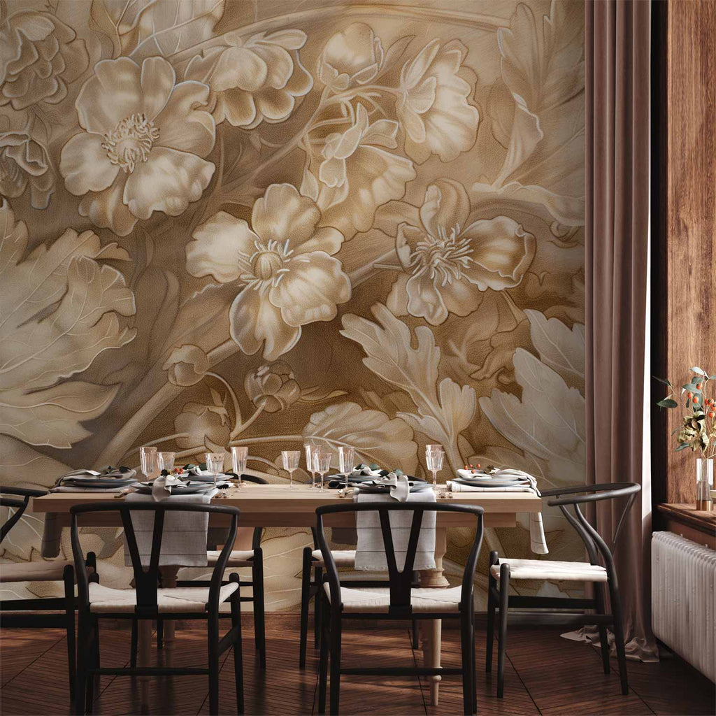 Wall Mural Floral Ornaments in Sepia Brown Shades
