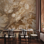 Wall Mural Floral Ornaments in Sepia Brown Shades