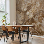 Sepia Baroque Floral Ornaments Wall Mural