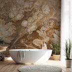 Sepia Baroque Floral Ornaments Wall Mural