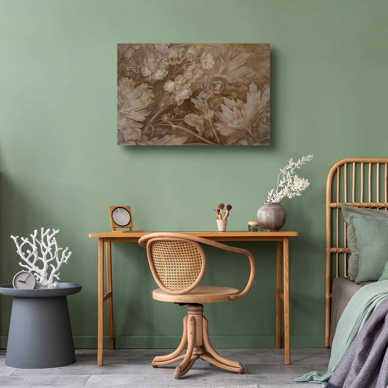 Sepia Baroque Floral Ornament Canvas Print