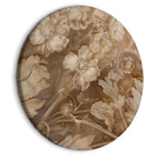 Round Canvas Print - Floral Ornaments in Sepia and Brown