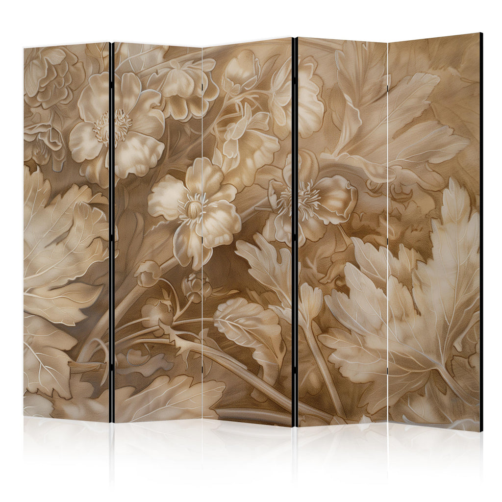 Room Divider with Floral Carved Ornament in Sepia