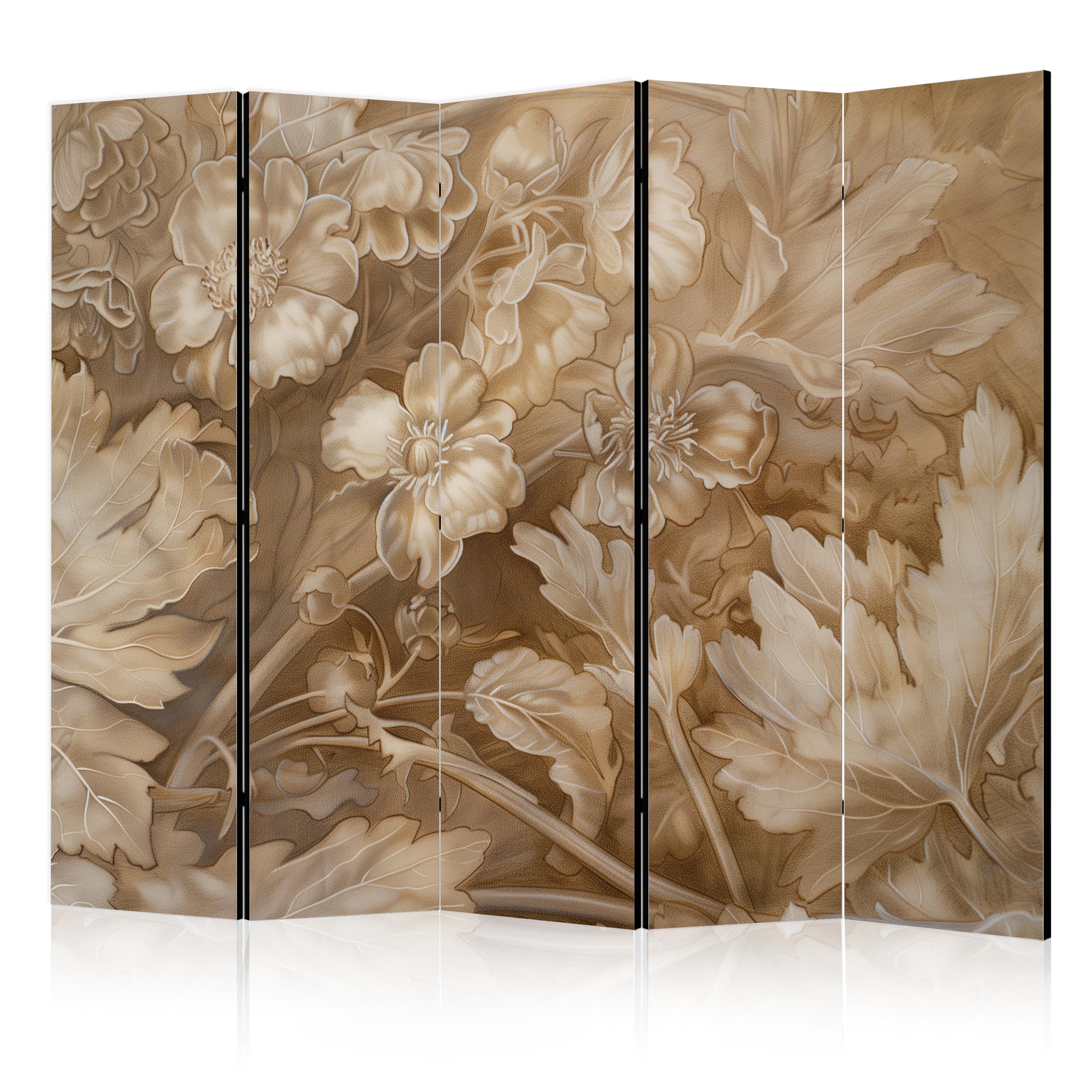 Room Divider with Floral Carved Ornament in Sepia