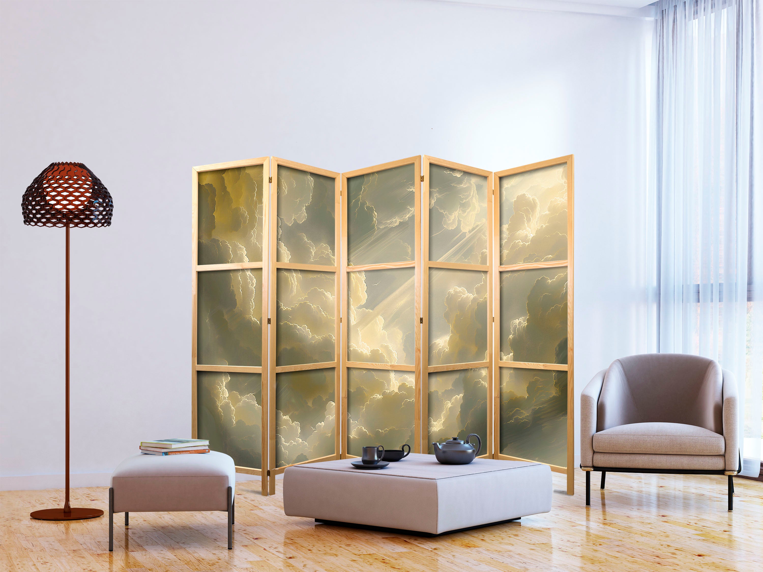 Japanese Room Divider - Enchanting Colors Against a Cloud Backdrop