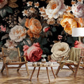 Colourful Flowers Black Background Wall Mural