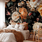 Colourful Flowers Black Background Wall Mural