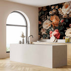 Colourful Flowers Black Background Wall Mural