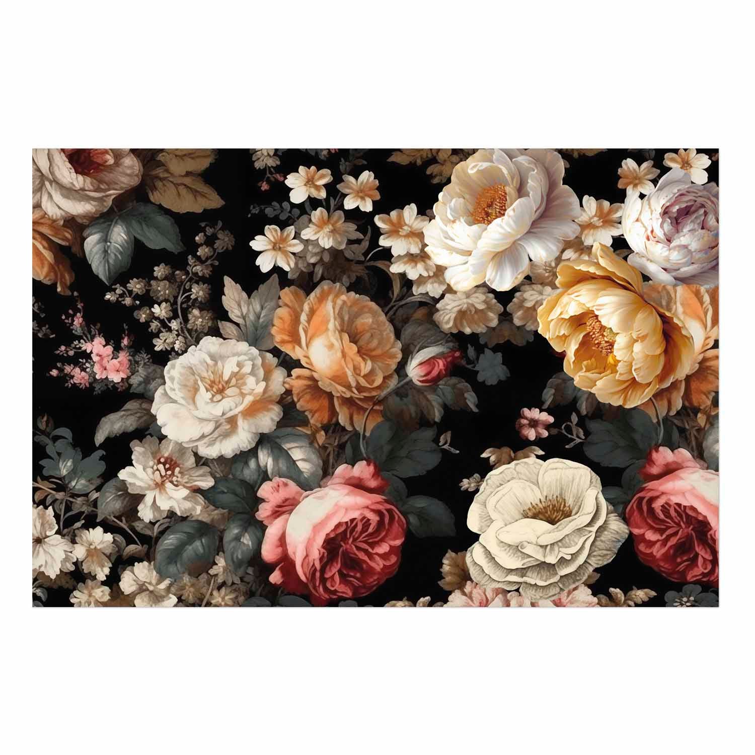 Colorful Flowers on Black Background Floral Poster