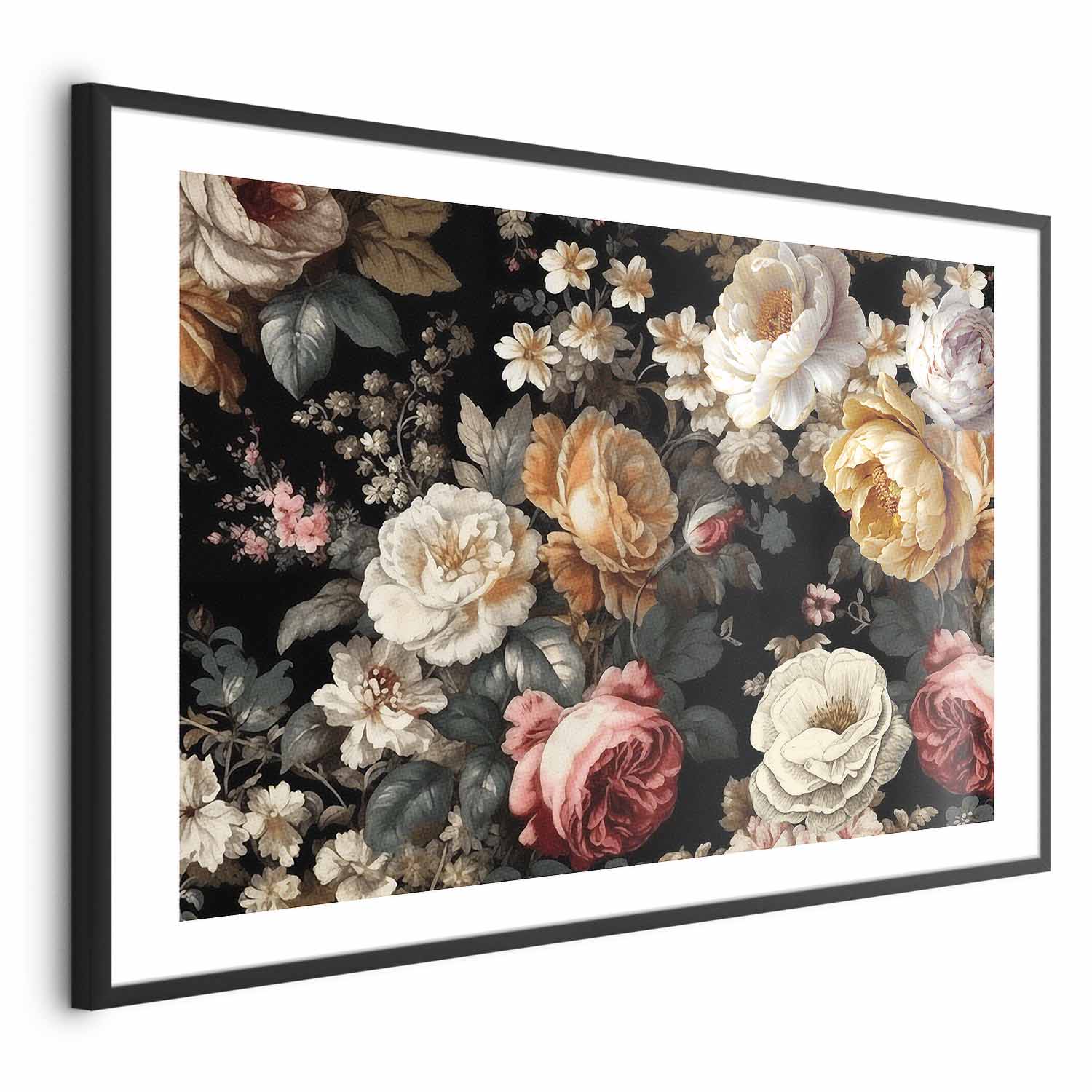 Colorful Flowers on Black Background Floral Poster