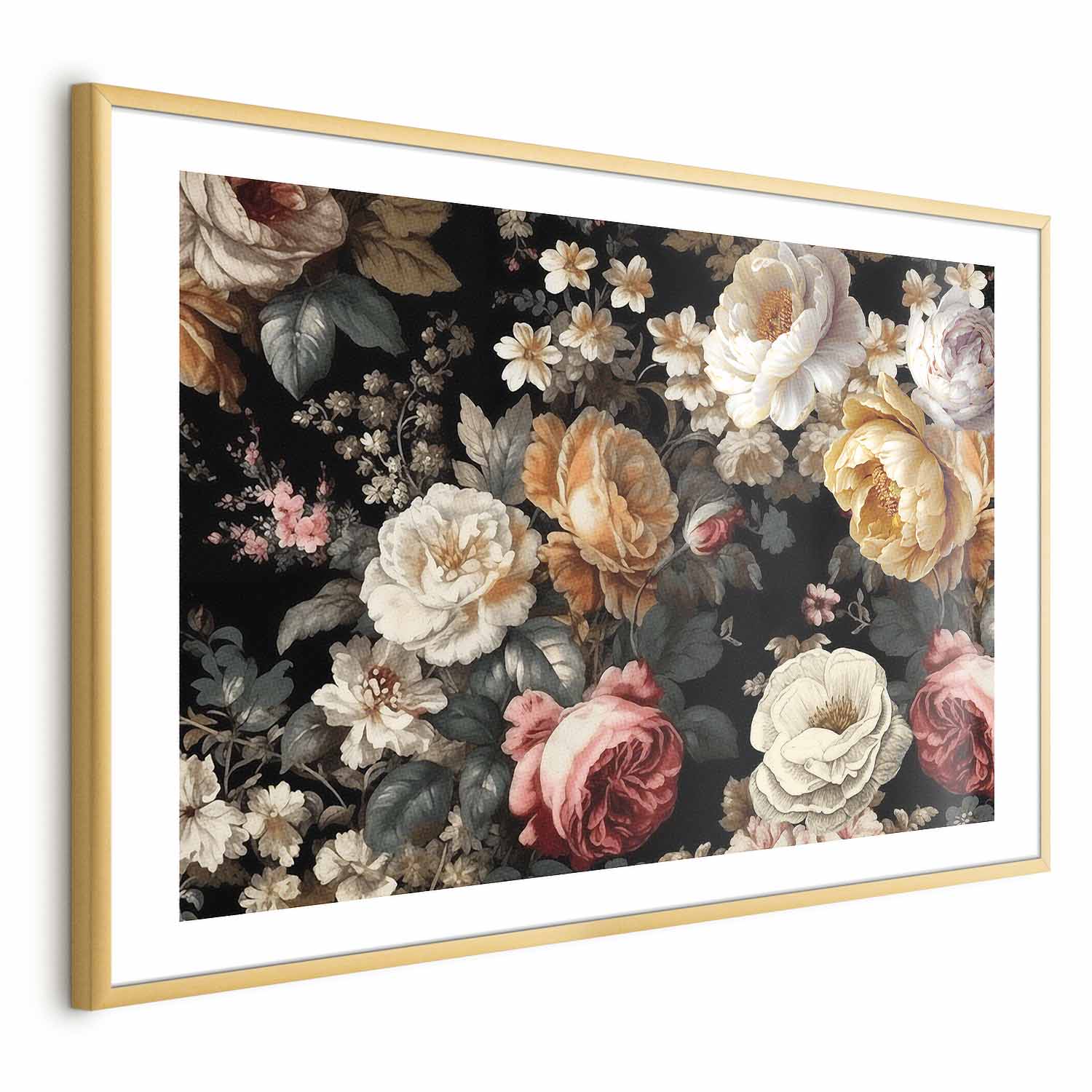 Colorful Flowers on Black Background Floral Poster