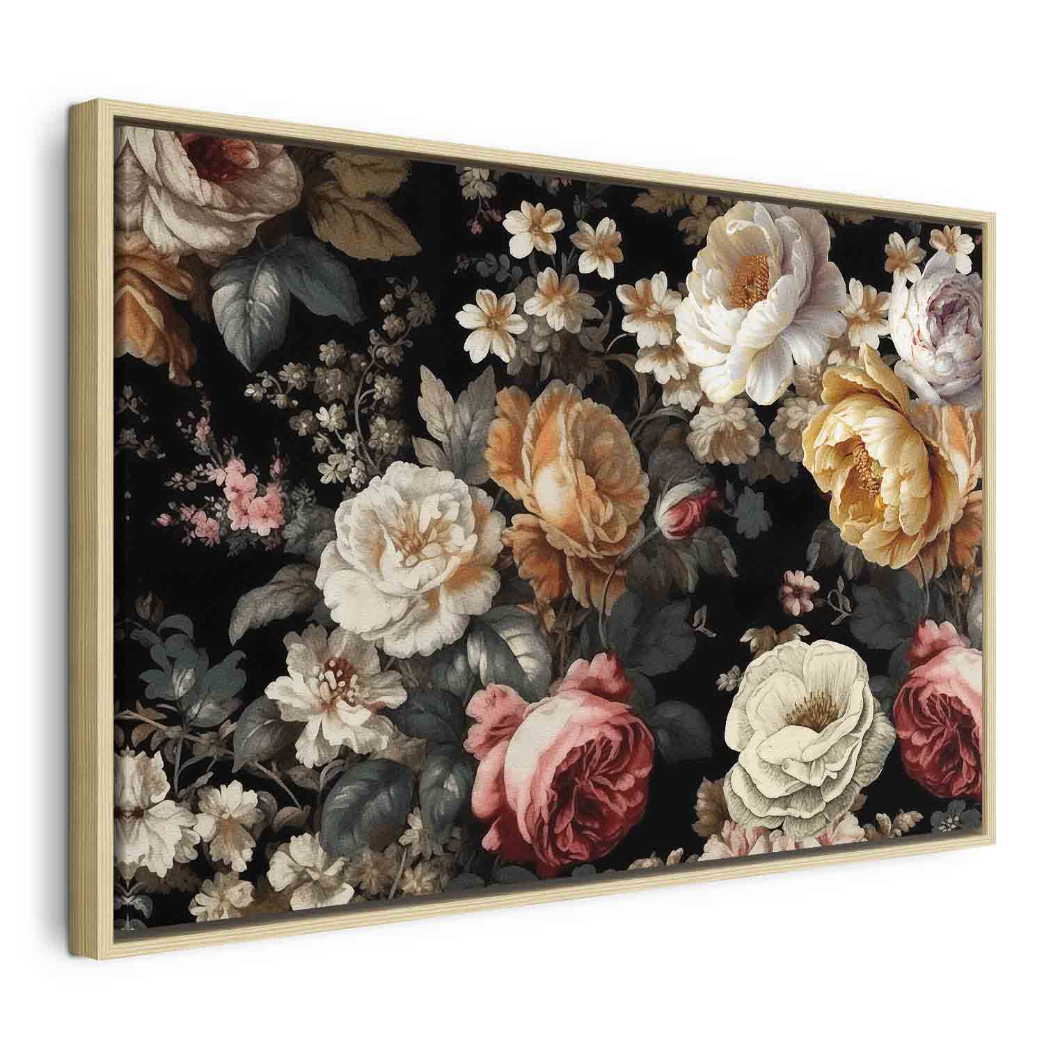 Colourful Flowers on Black Background Floral Canvas Print