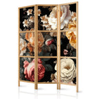 Japanese Room Divider with Vintage Floristry – Large Floral Artwork on Black