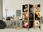 Japanese Room Divider with Vintage Floristry – Large Floral Artwork on Black