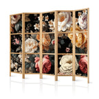Floral Japanese Room Divider - 5-Panel Screen