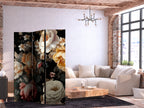 Room Divider Floristry Vintage Style with Colorful Flowers on Black Background