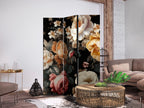 Room Divider Floristry Vintage Style with Colorful Flowers on Black Background