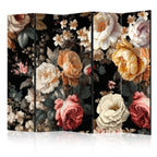 Room Divider Floristry Vintage Style - a Plethora of Colorful Flowers on a Black Background