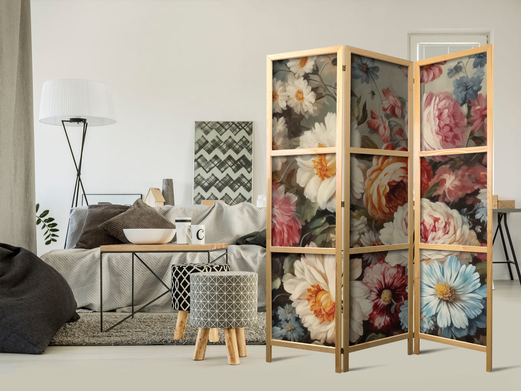 Japanese Room Divider with Floral Pastels