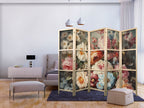 Japanese Room Divider - Scent of Nature - Beautiful Garden Flowers in Pastel Colors