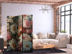 3-Panel Room Divider with Floral Pastels