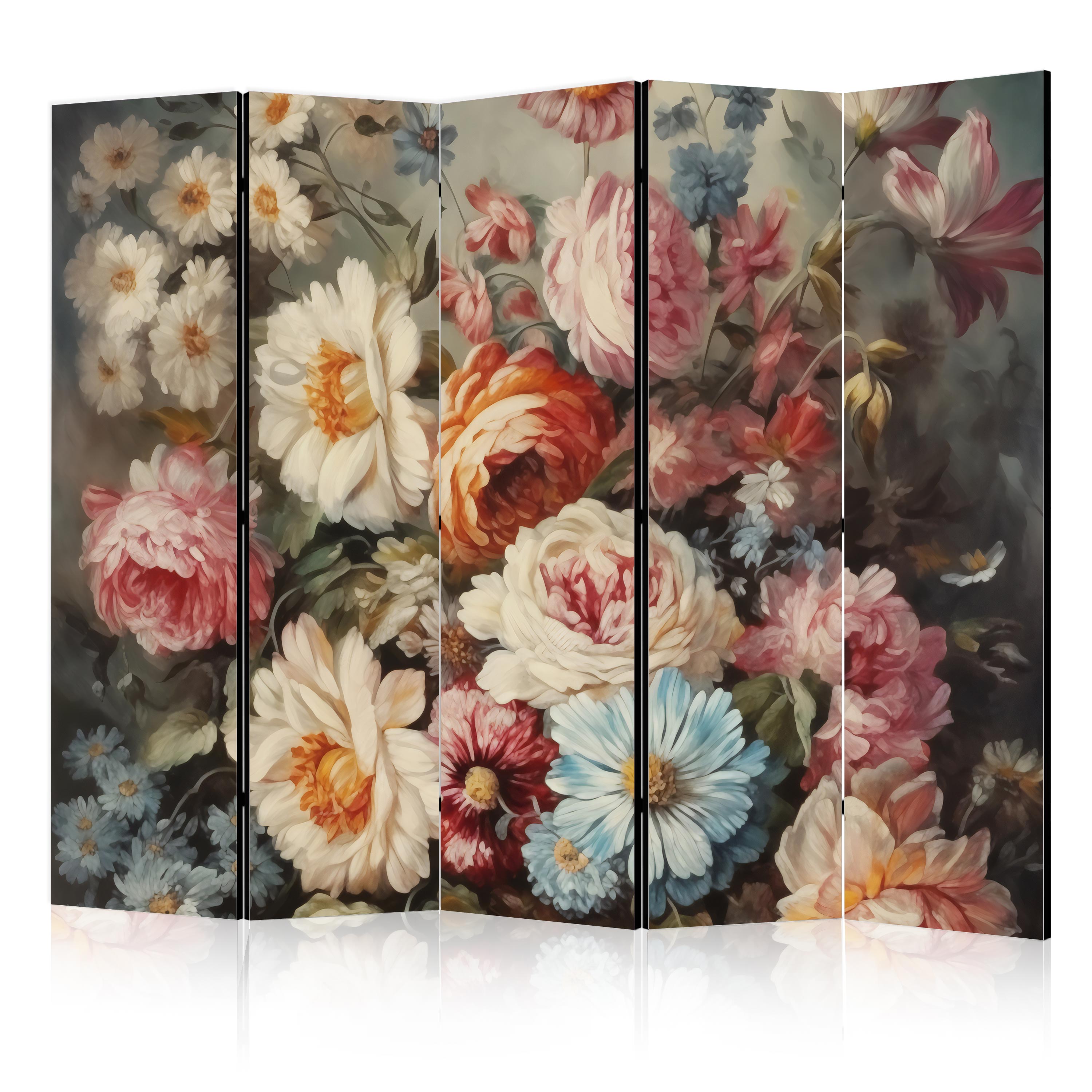 Room Divider 5-panel Flowers in Pastel Colors