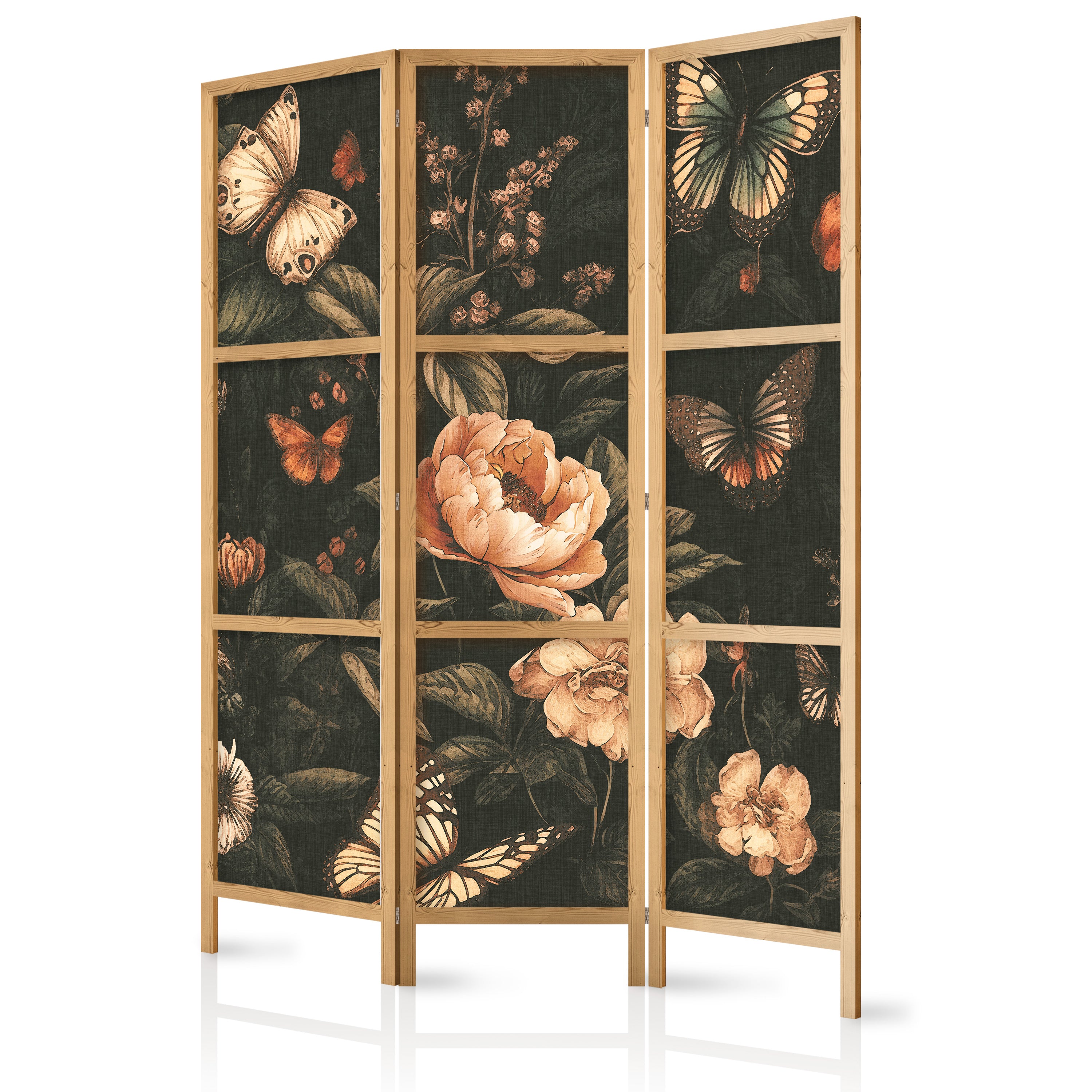 Japanese Room Divider - Floral Garden with Butterflies