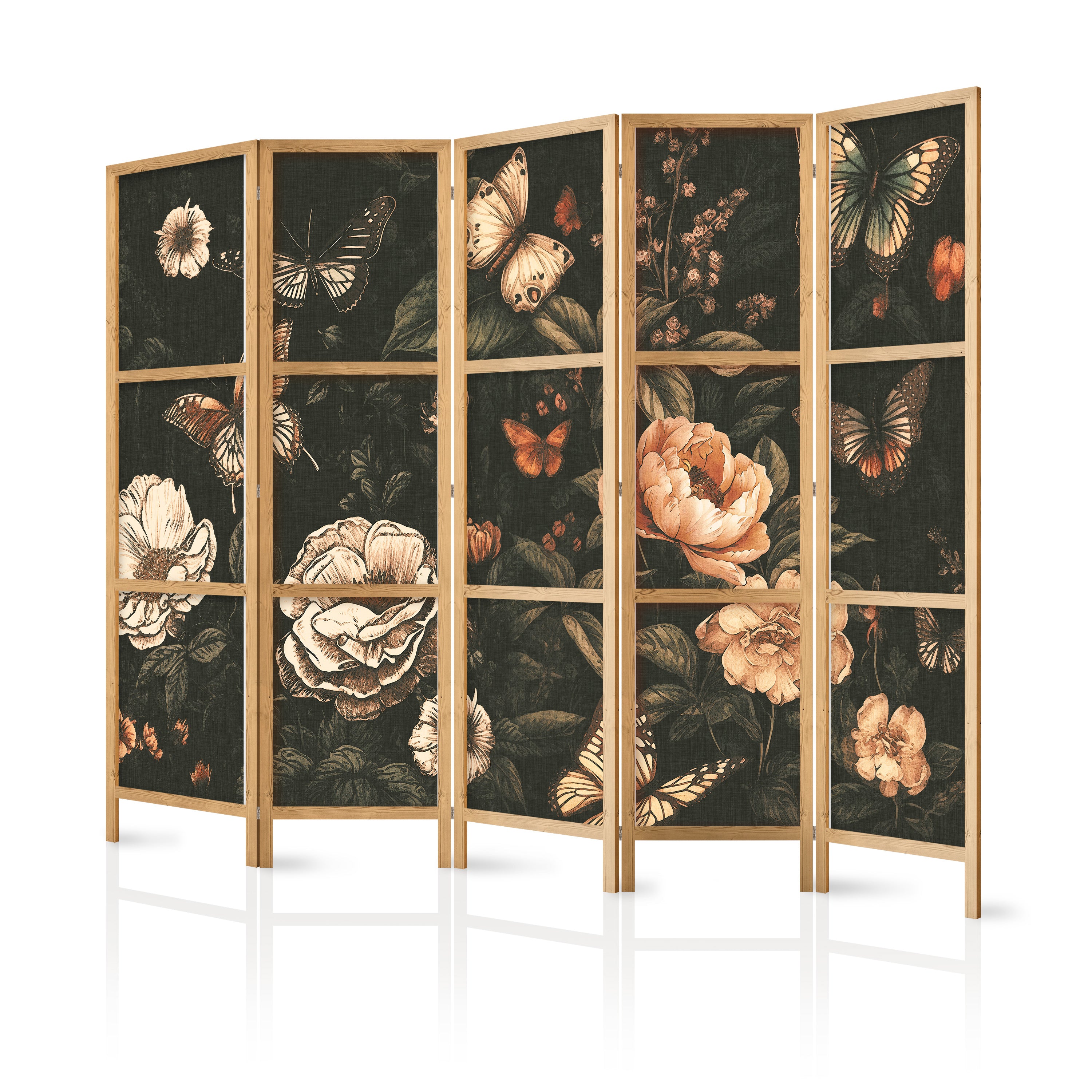 Japanese Room Divider - 5-Panel Flowers Garden