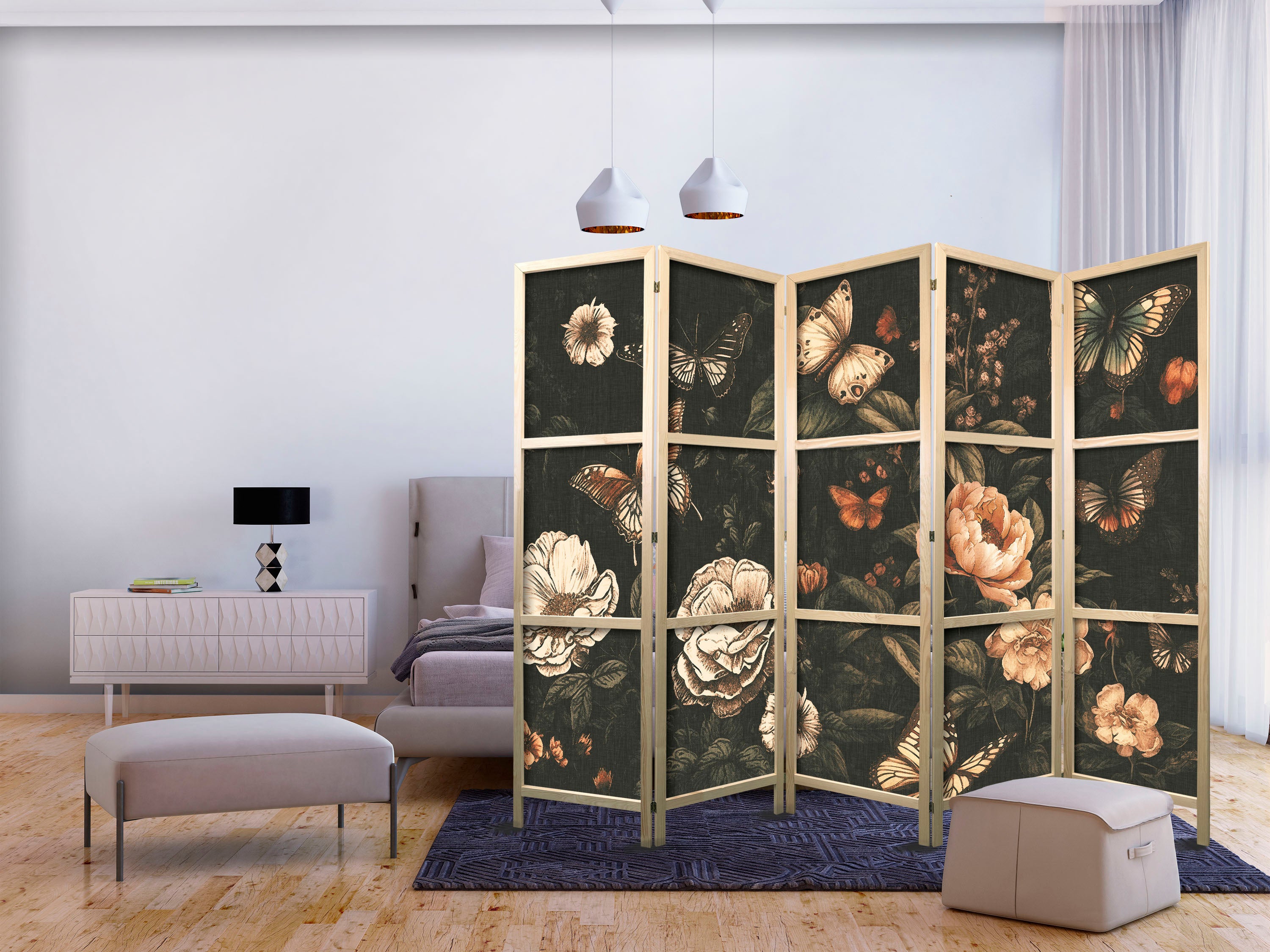 Japanese Room Divider - 5-Panel Flowers Garden