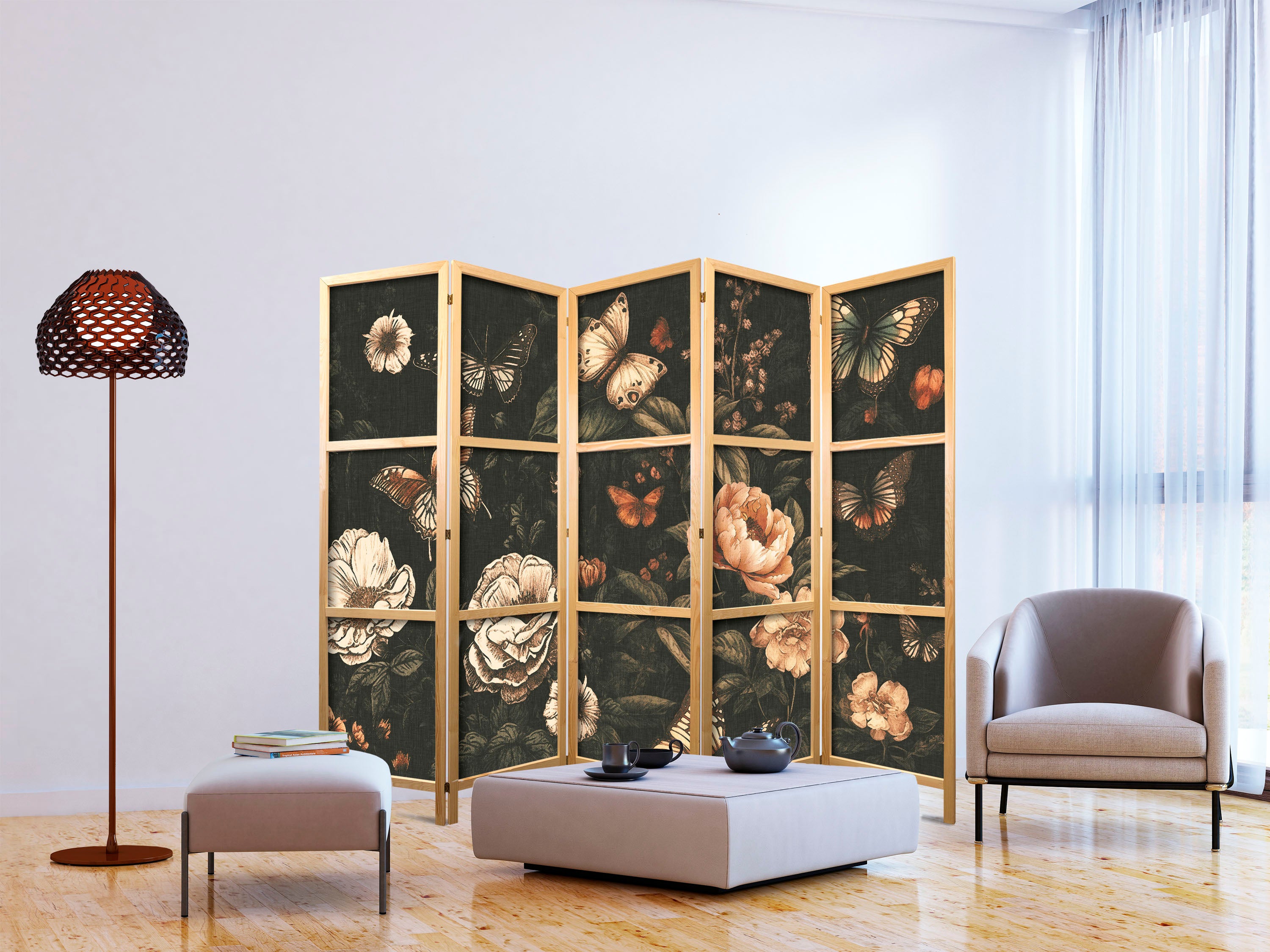 Japanese Room Divider - 5-Panel Flowers Garden