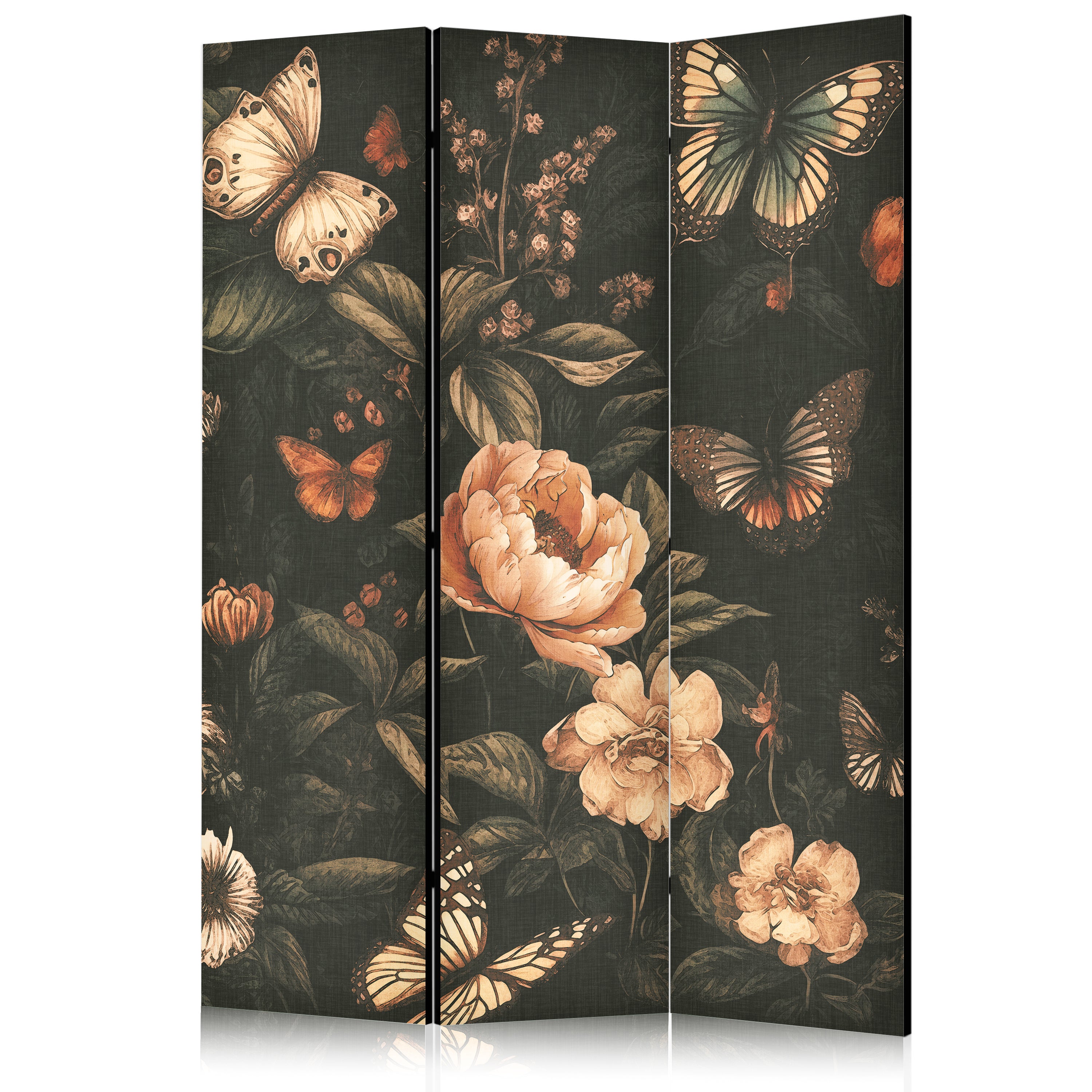 Room Divider - Mysterious Garden - Butterflies Flying Over Flowers - Rustic Evening