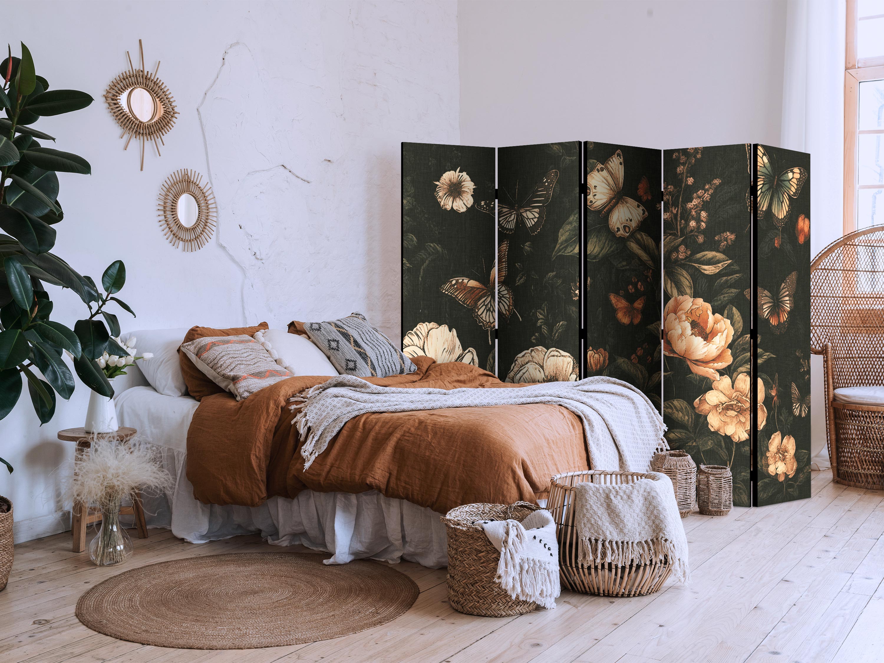 Room Divider Mysterious Garden Butterflies Over Flowers