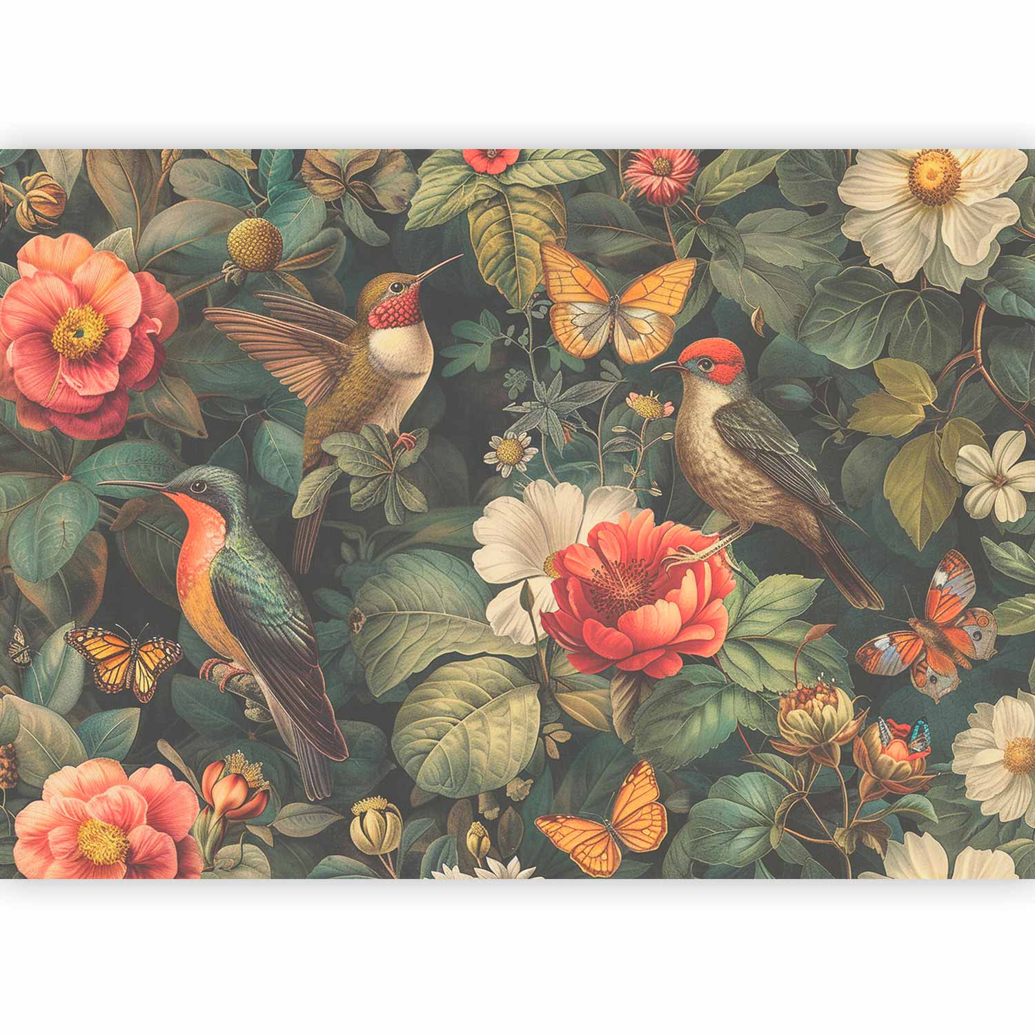 Vintage Floral Birds and Butterflies Wall Mural