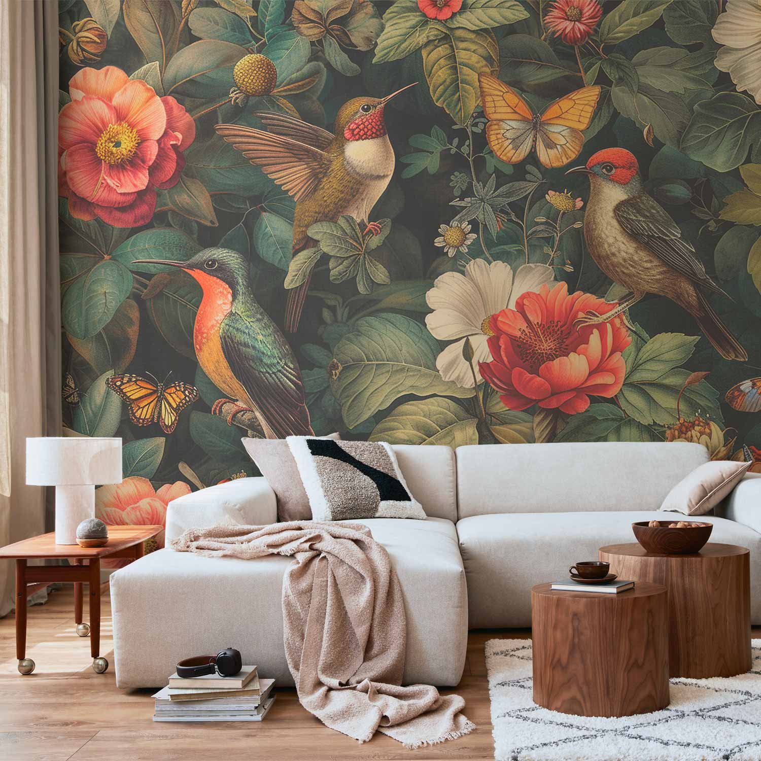 Vintage Floral Birds and Butterflies Wall Mural