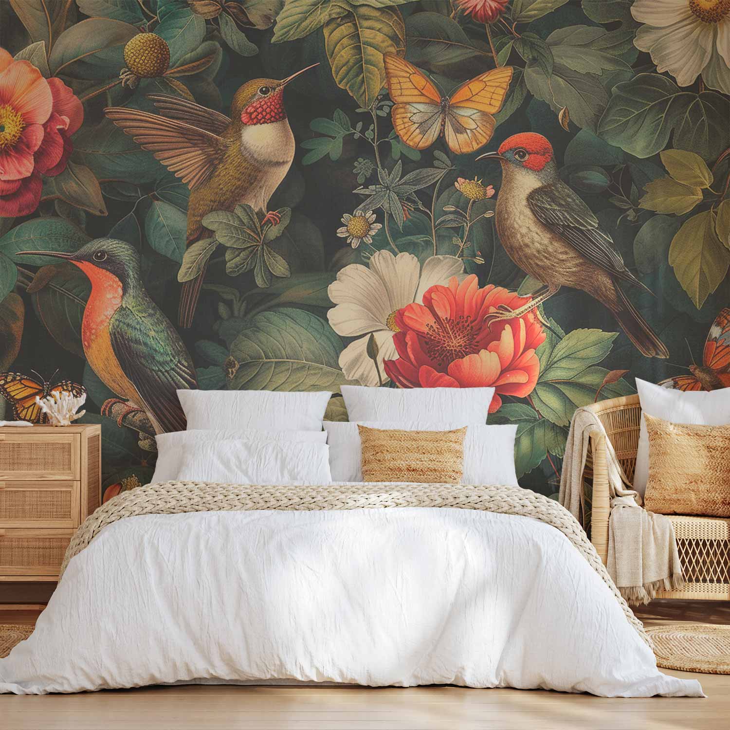 Vintage Floral Birds and Butterflies Wall Mural