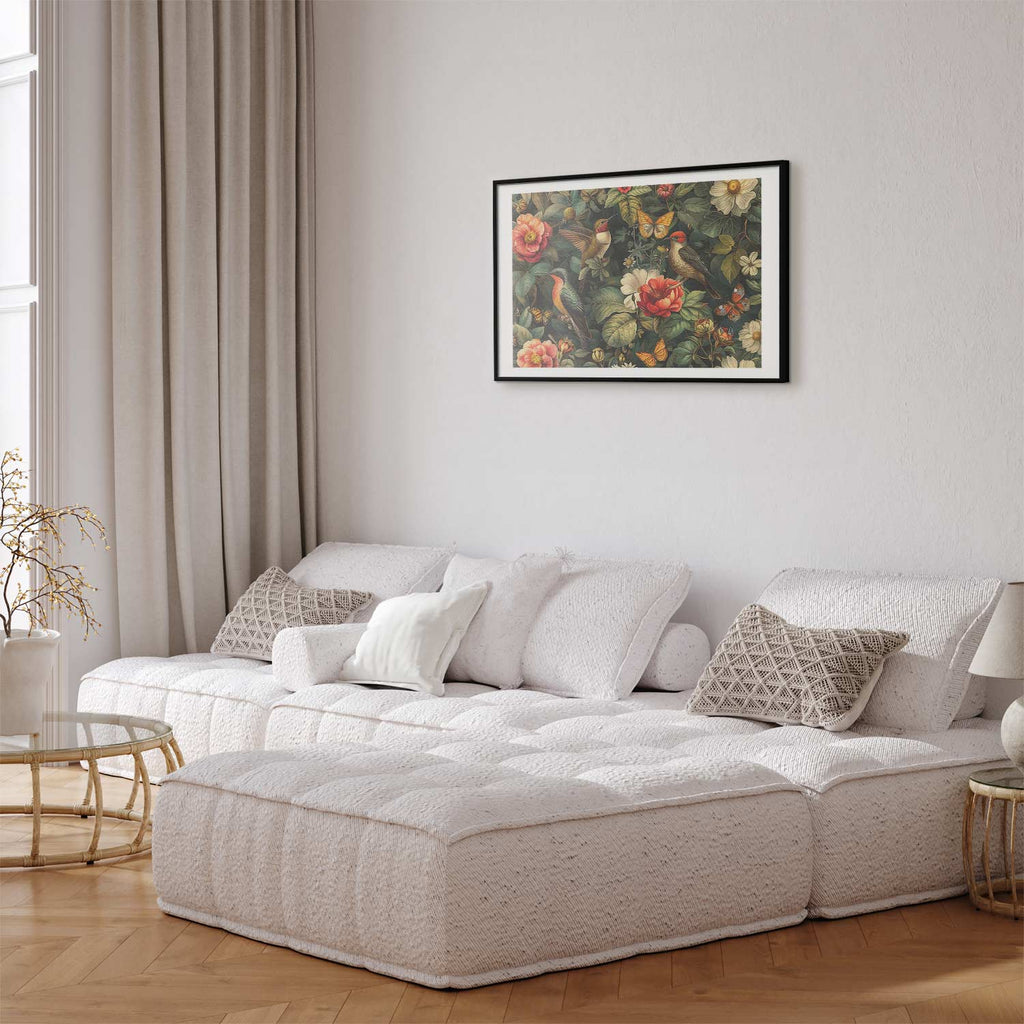 Vintage Flowers Birds and Butterflies Poster