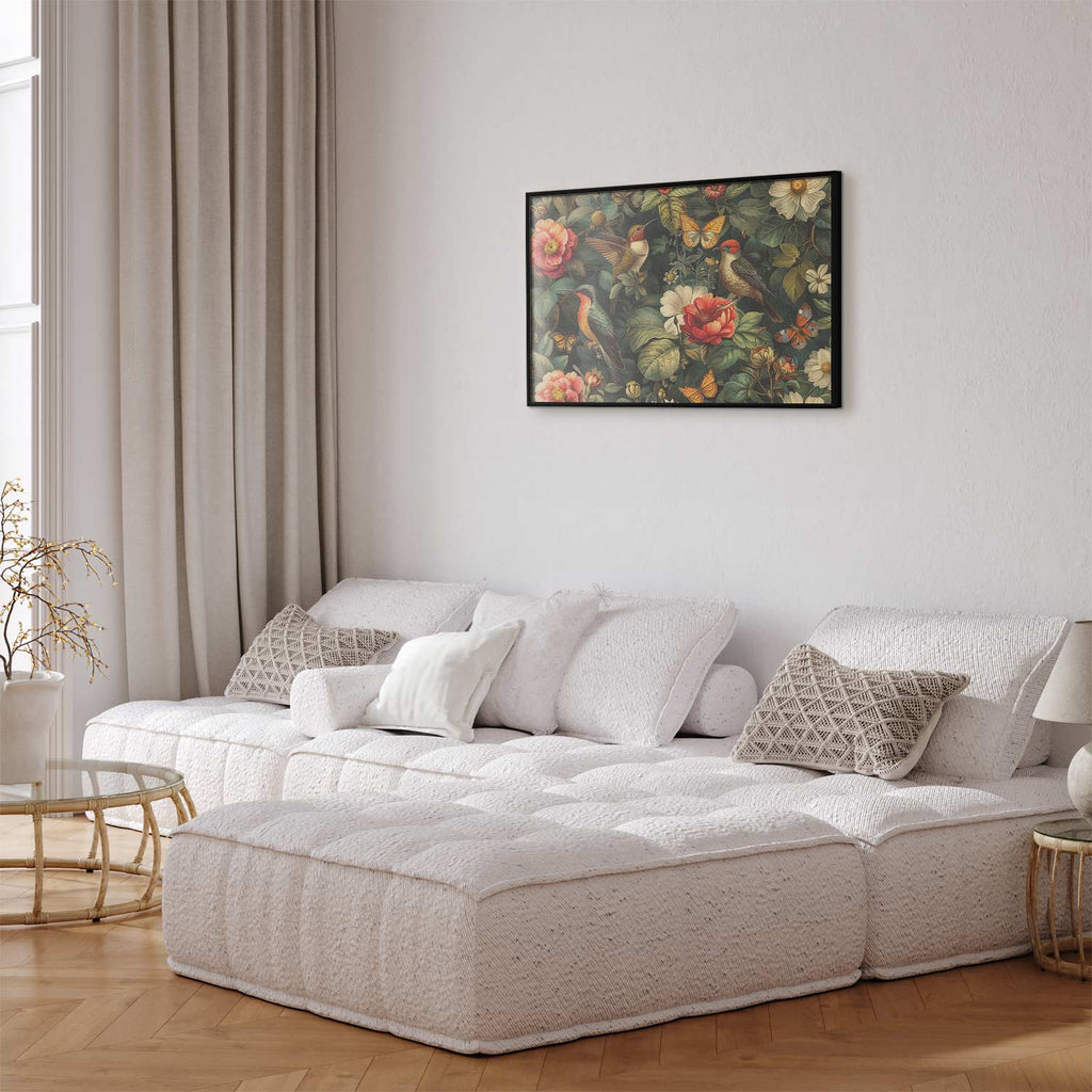 Vintage Flowers Birds and Butterflies Poster