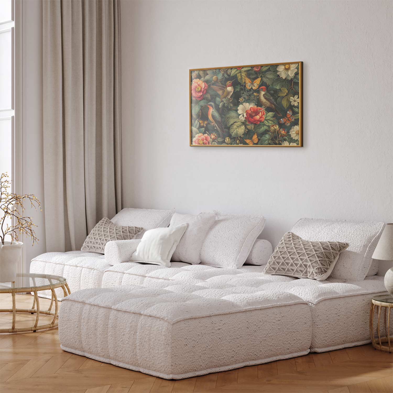 Vintage Flowers Birds and Butterflies Poster