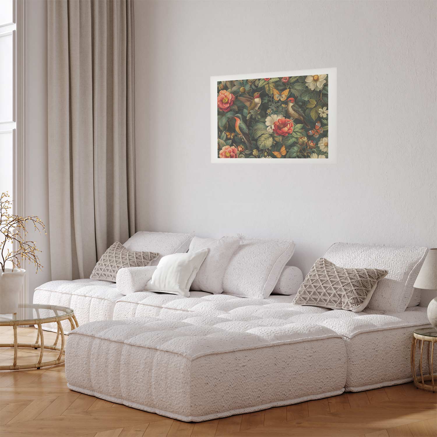 Vintage Flowers Birds and Butterflies Poster