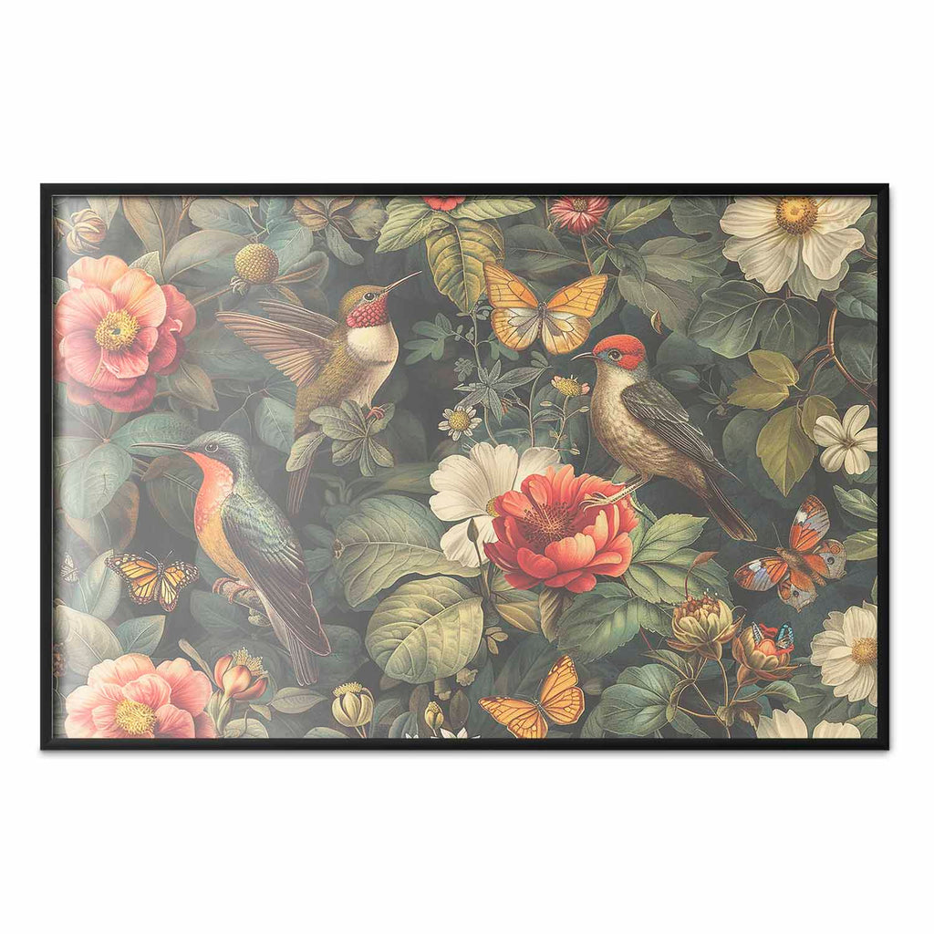 Vintage Flowers Birds and Butterflies Poster