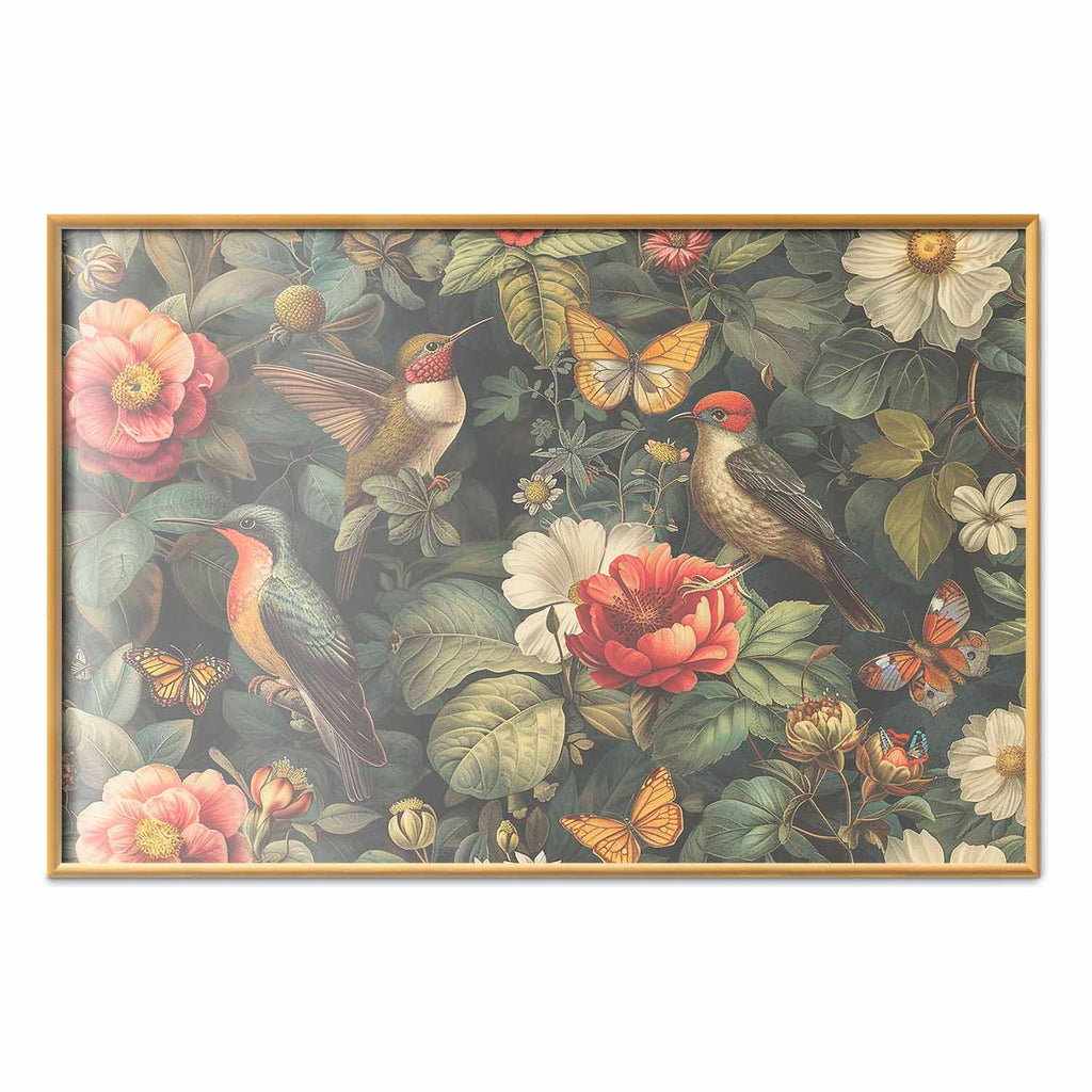Vintage Flowers Birds and Butterflies Poster