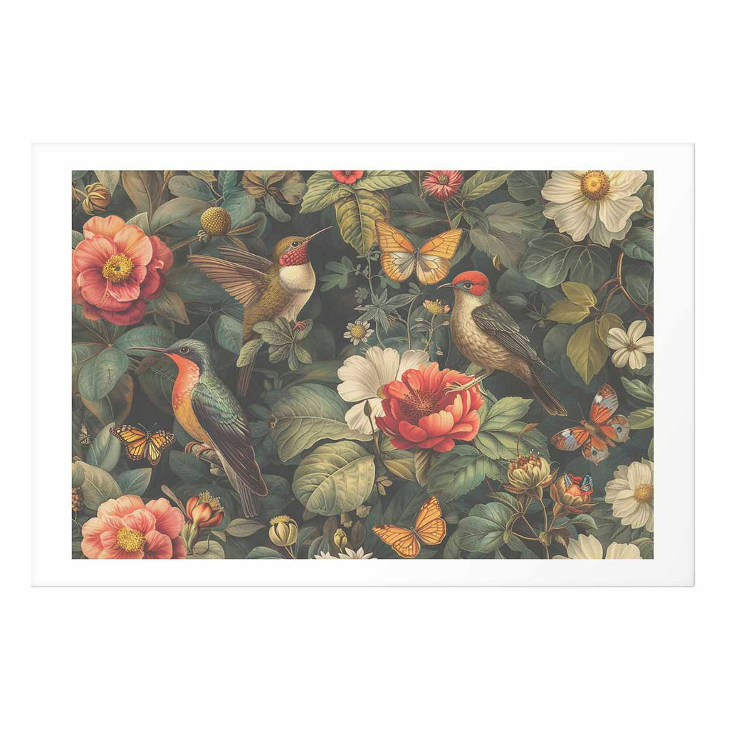 Vintage Flowers Birds and Butterflies Poster