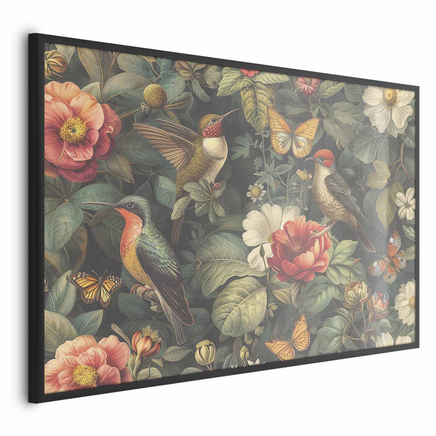 Vintage Flowers Birds and Butterflies Poster