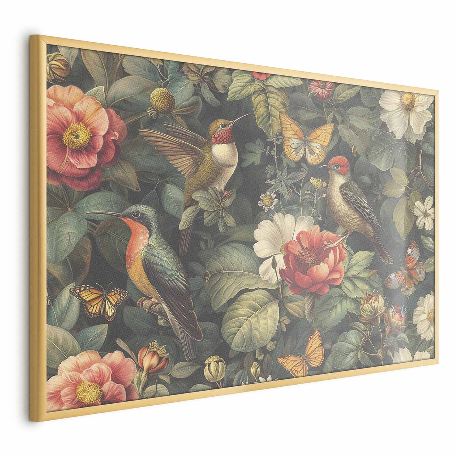 Vintage Flowers Birds and Butterflies Poster