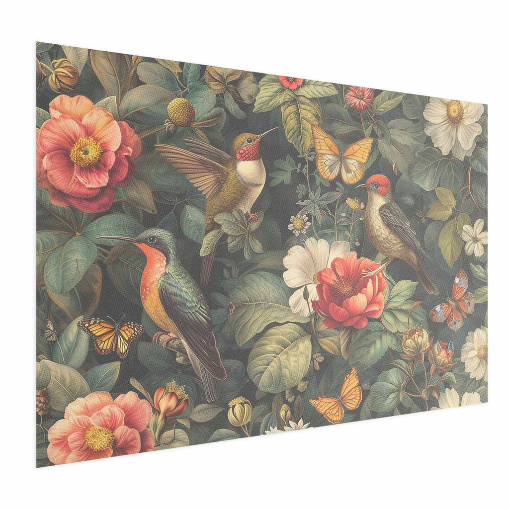 Vintage Flowers Birds and Butterflies Poster
